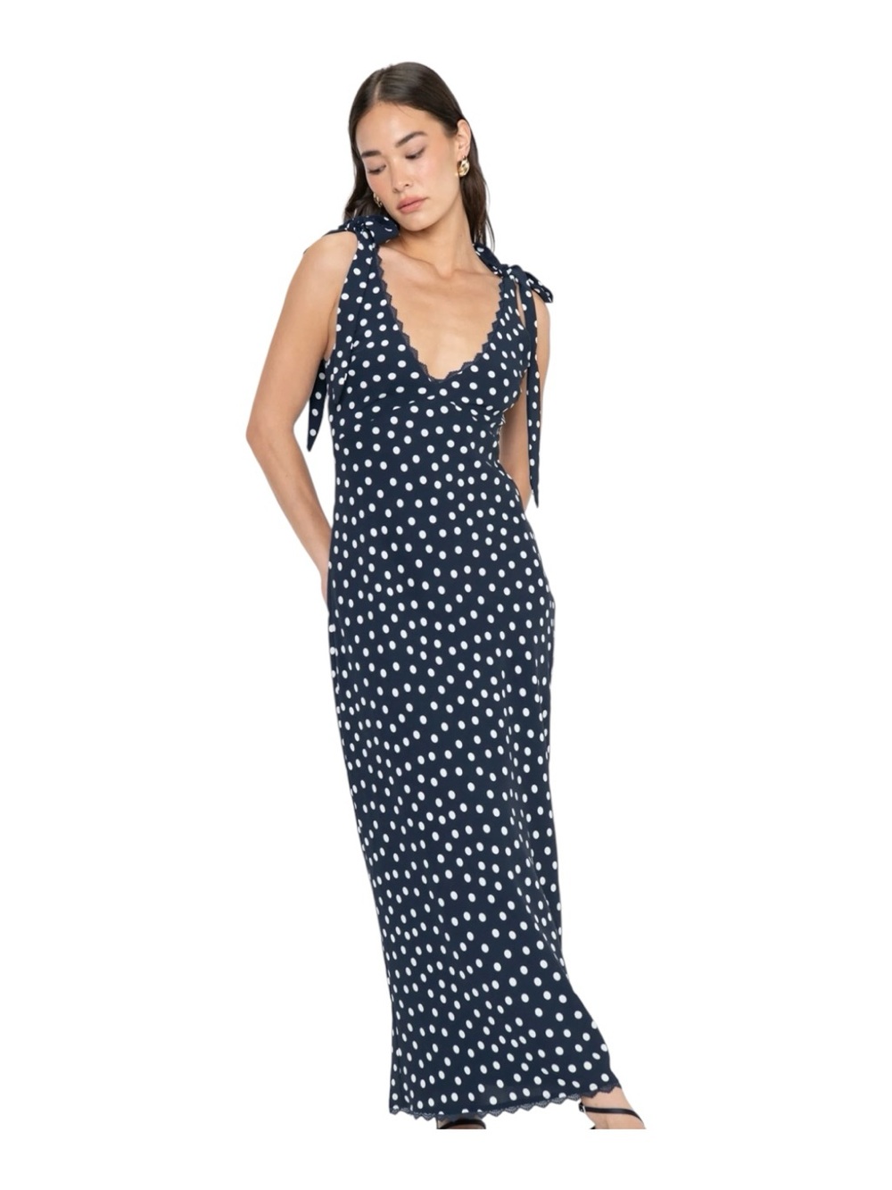Show Me Your MuMu Emma Midi Dress Navy Polka Dot Size Small - Picture 3 of 14